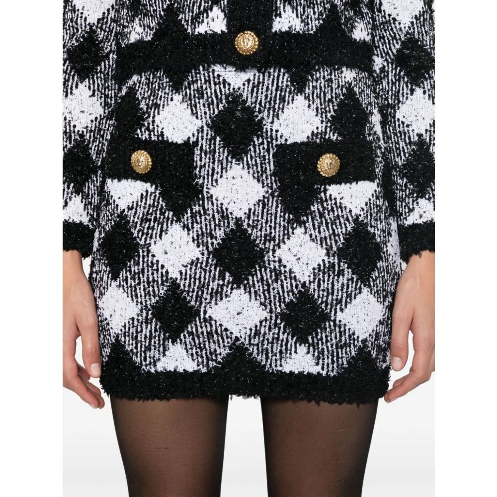 Balmain Gingham Check Rok met Metallic Draad Black Dames