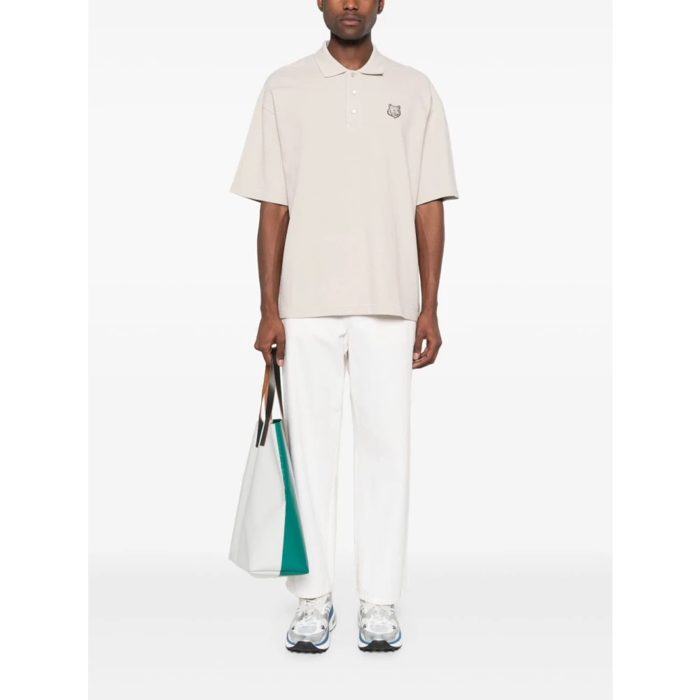 Maison Kitsuné Beige Vos Motief Knoop T-shirt Beige Heren