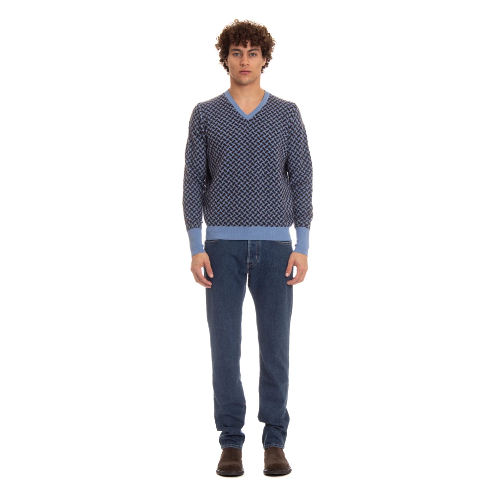 Drumohr Kasjmier trui met biscuitpatroon Blue Heren