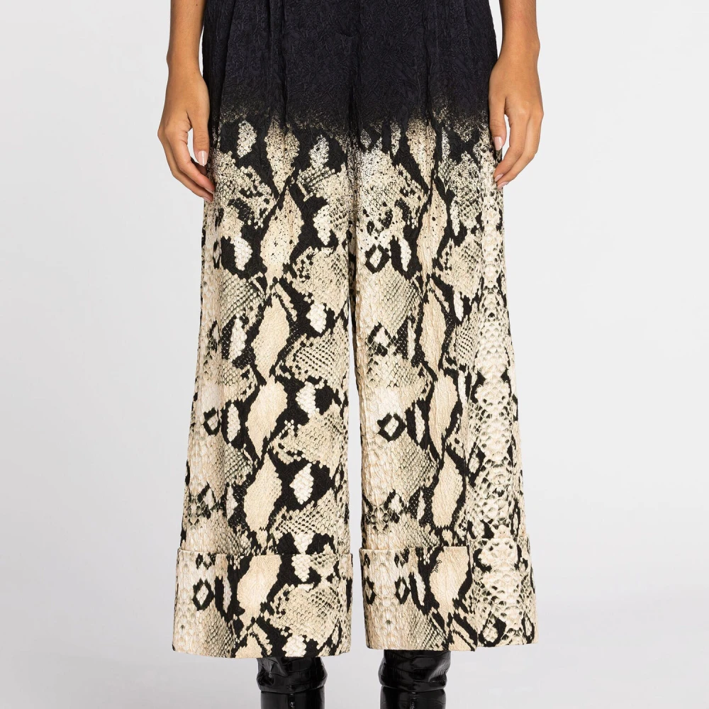 Roberto Cavalli Python-Print Wide-Leg Trousers Hoge Taille Multicolor Dames