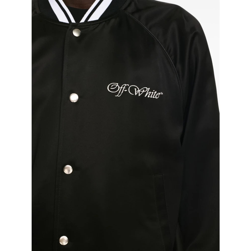 Off White Zwarte Satijnen Afwerking Geborduurd Logo Jas Black Heren