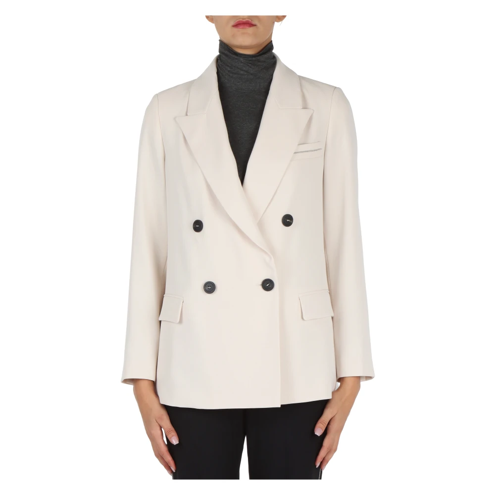 PESERICO Dubbelbreasted Cady Crepe Blazer Beige Dames