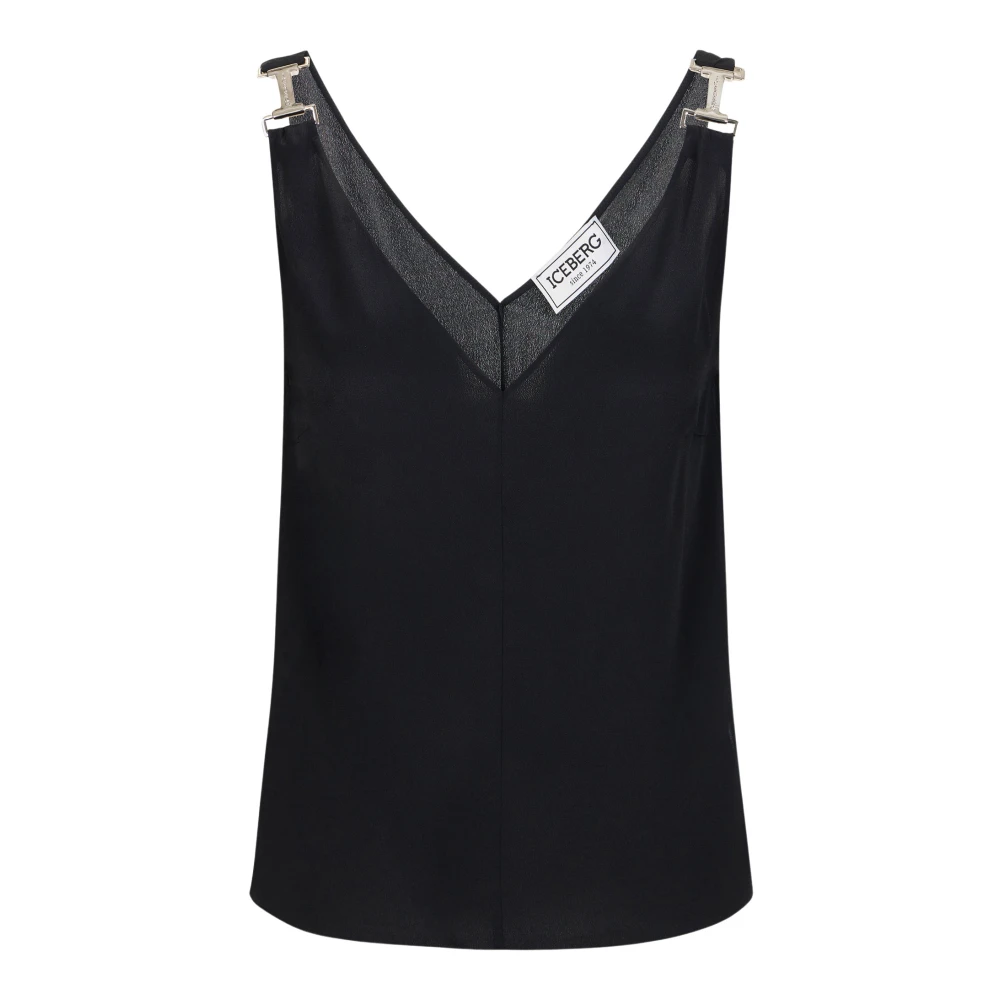 Iceberg Zwarte crepe de chine top met kenmerkende details Black Dames