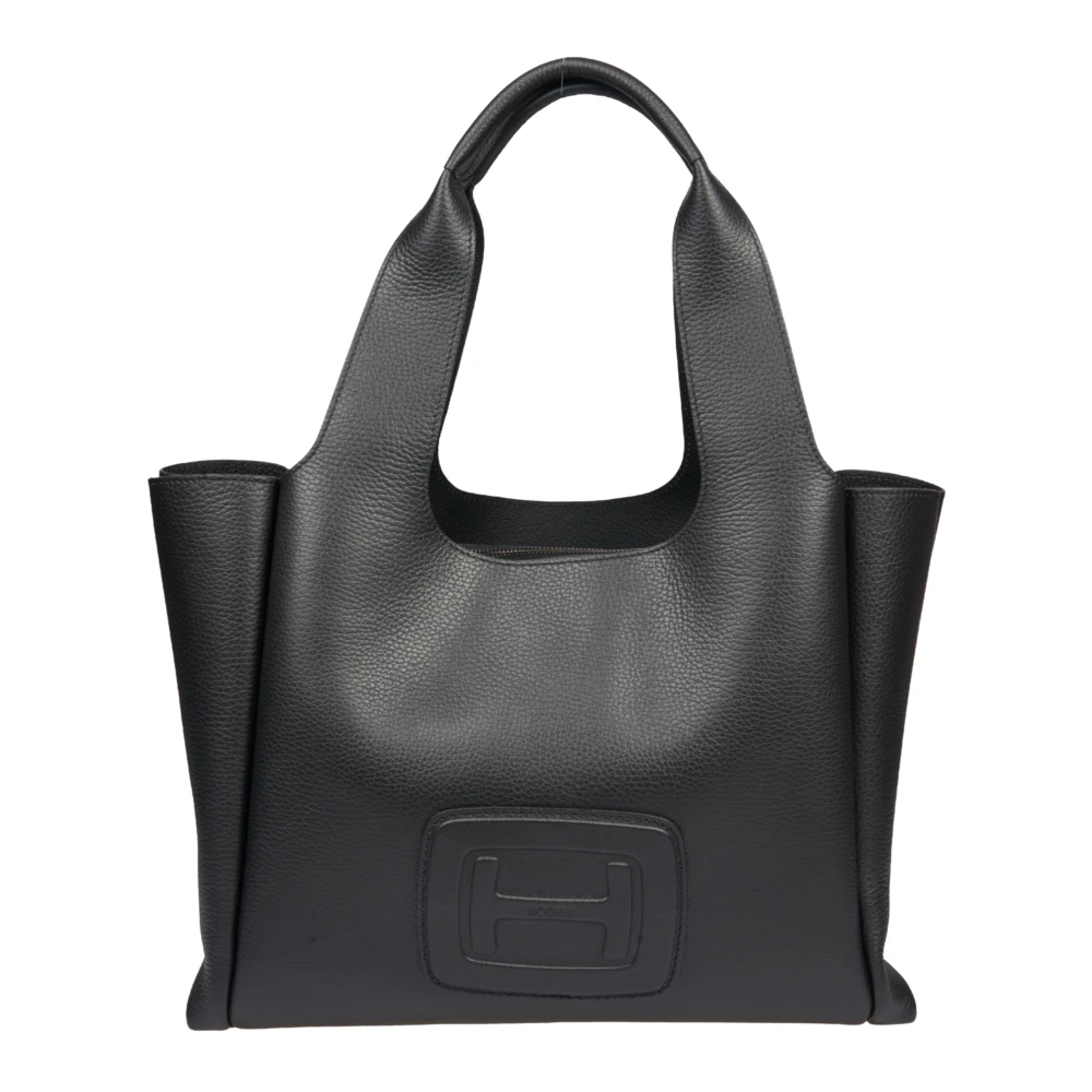 Hogan Zwarte Leren Shopper Tas Black Dames