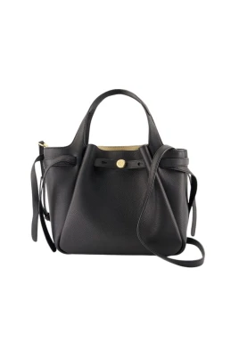 Svart läder satchel väska med handtag