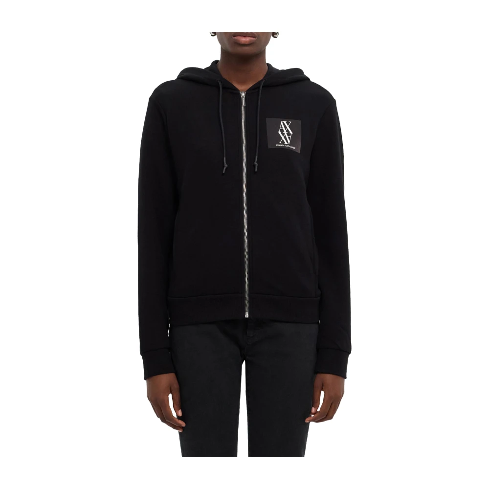 Emporio Armani Sportieve Zwarte Rits Hoodie Trui Black Dames