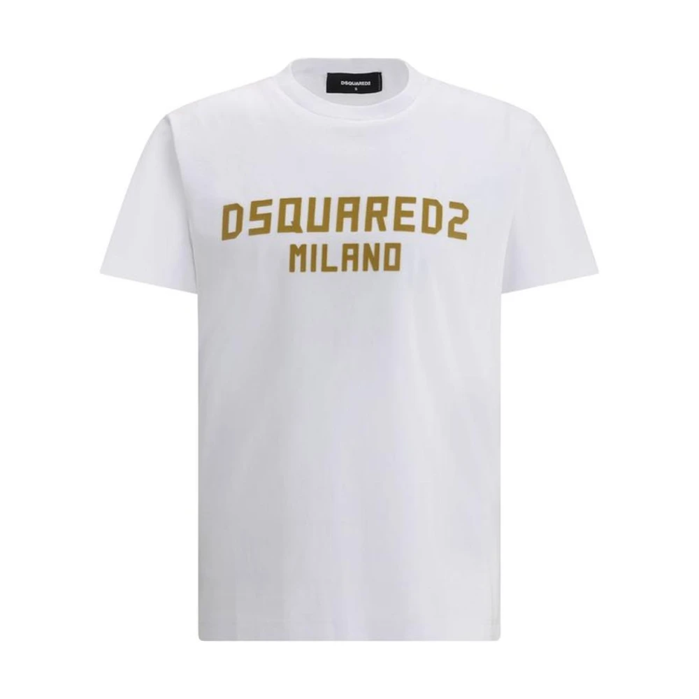 Dsquared2 Men's White Monogram Cotton T-Shirt With Ribbed Crew Neck