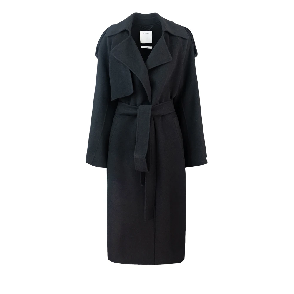 SPORTMAX Zwarte wollen jas met riem Black Dames