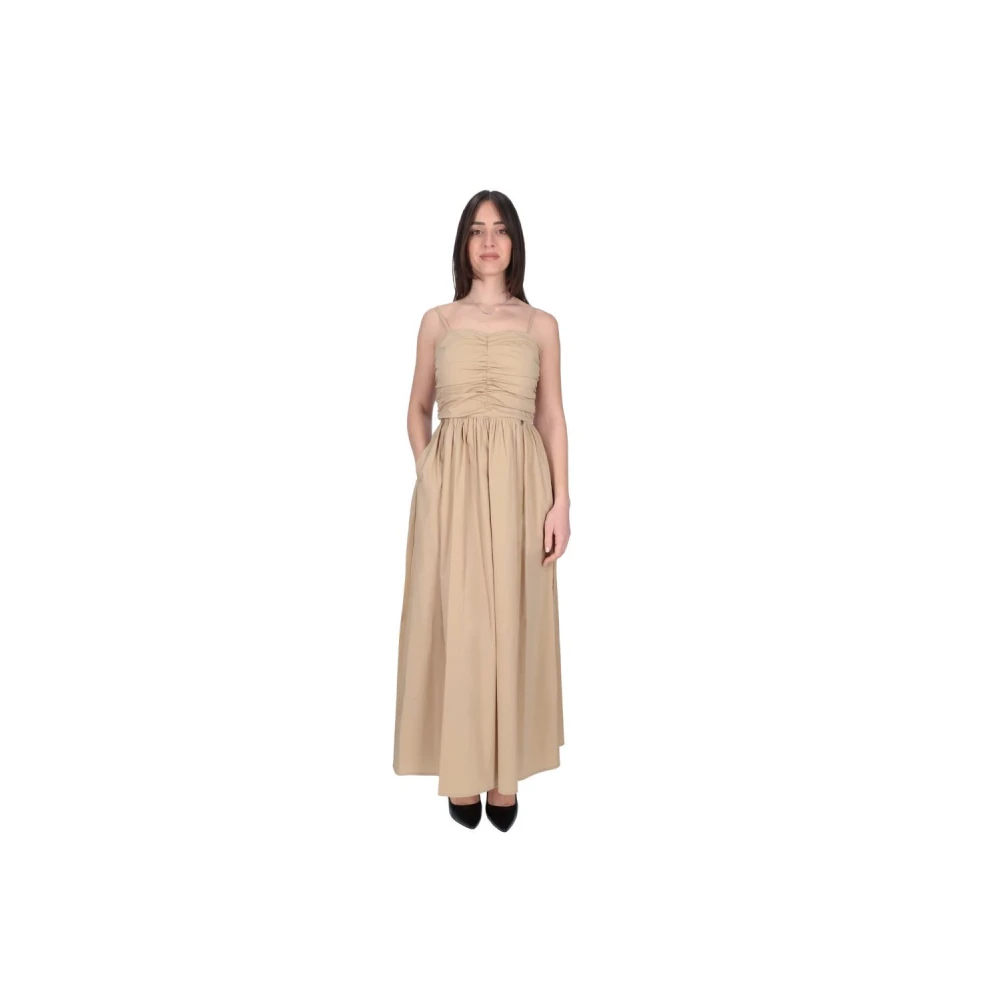 Liu Jo Kvinno Beige Klänningar Dam, L, Bomull, Long Poplin Dress