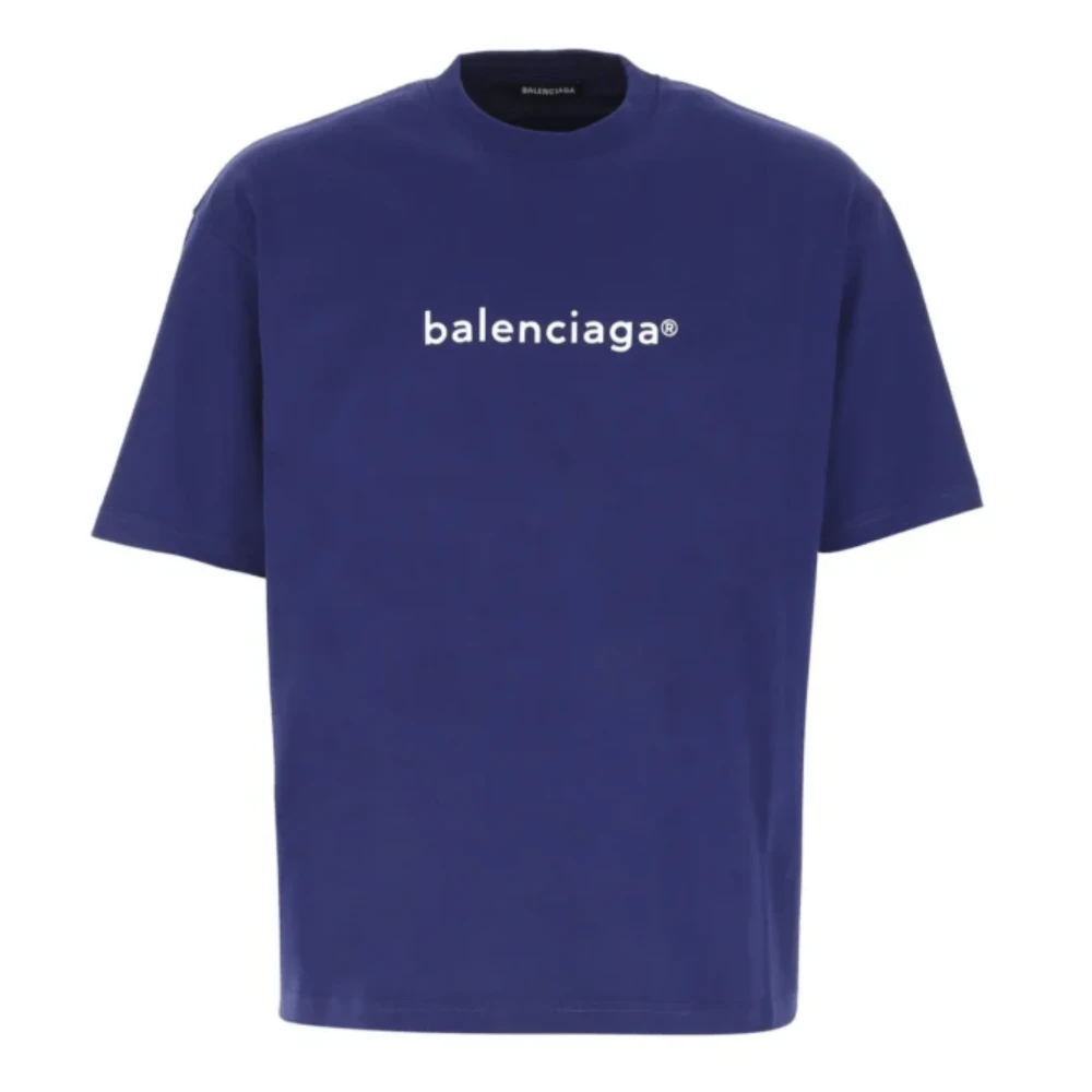 Balenciaga Logo Print Blauw Oversized T-shirt Blue Heren