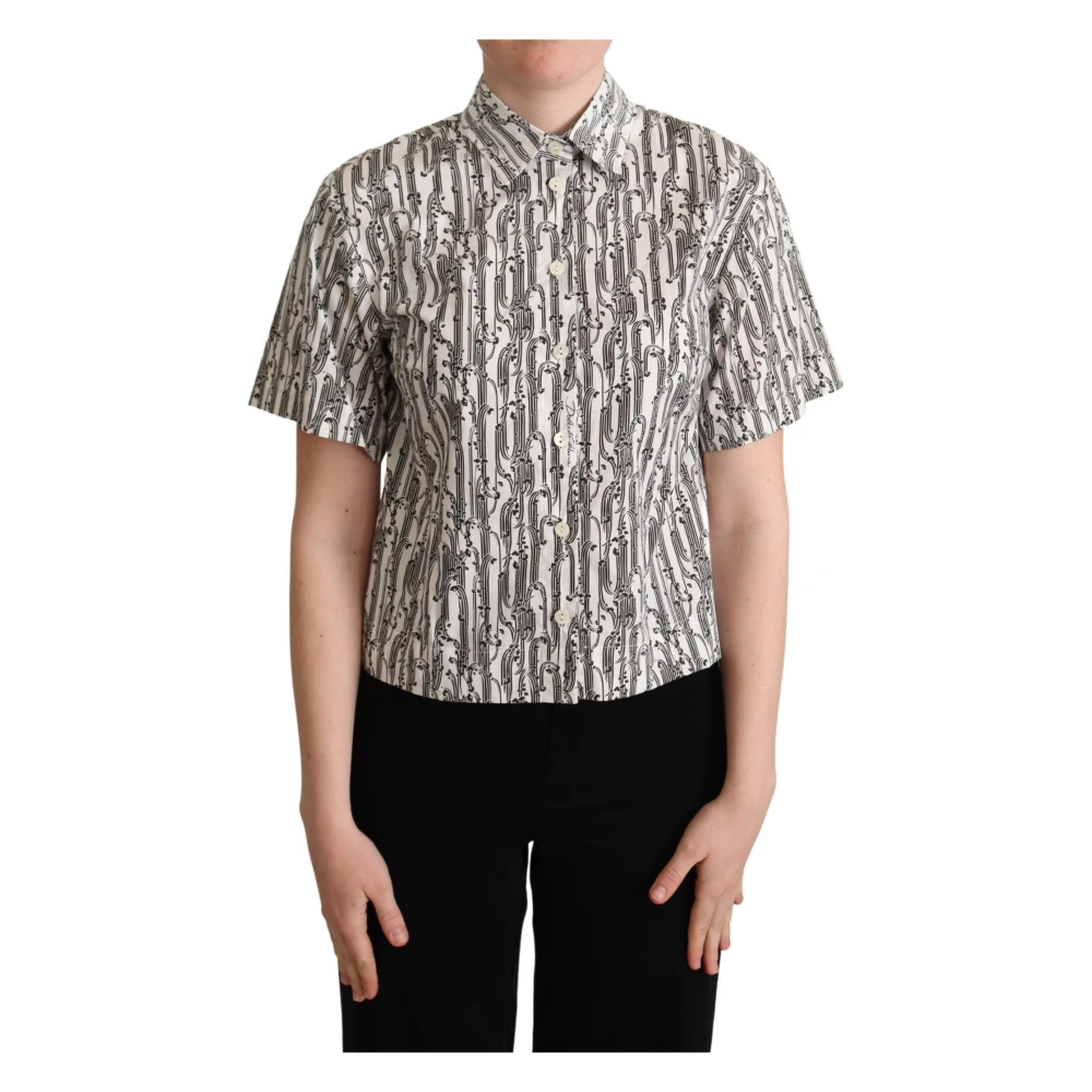 Dolce & Gabbana Women's White Floral Collared Blouse Shirt
