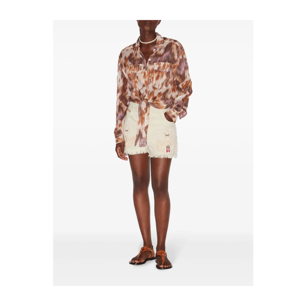 Isabel Marant Étoile Witte denim shorts met geborduurd motief White Dames