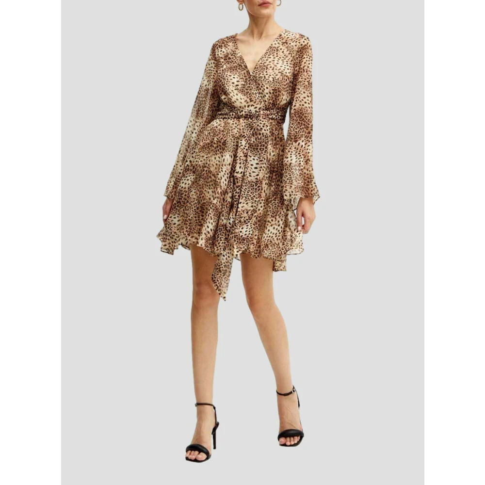 Guess Bruine Animalier Mini Flare Jurk Multicolor Dames