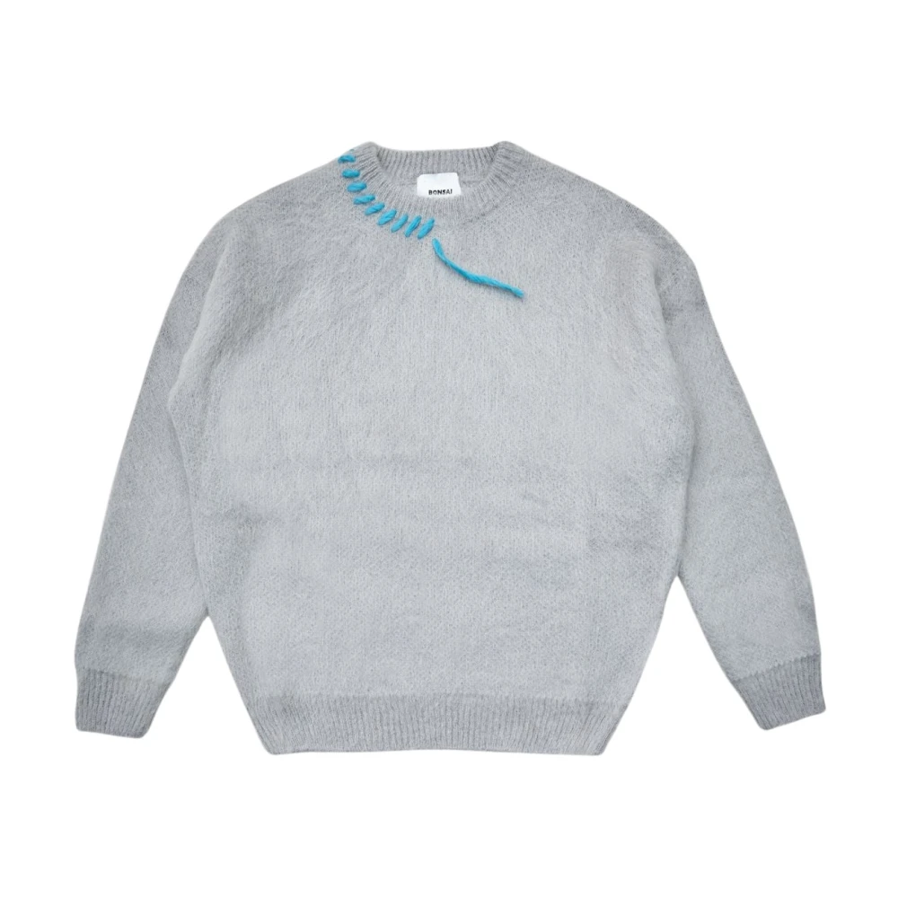 Bonsai Mohair Gebreide Trui Grijs Regular Fit Gray Heren