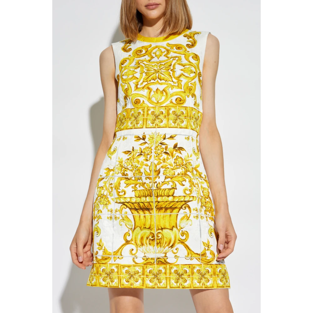 Dolce & Gabbana Jurk met 'Majolica' print Yellow Dames