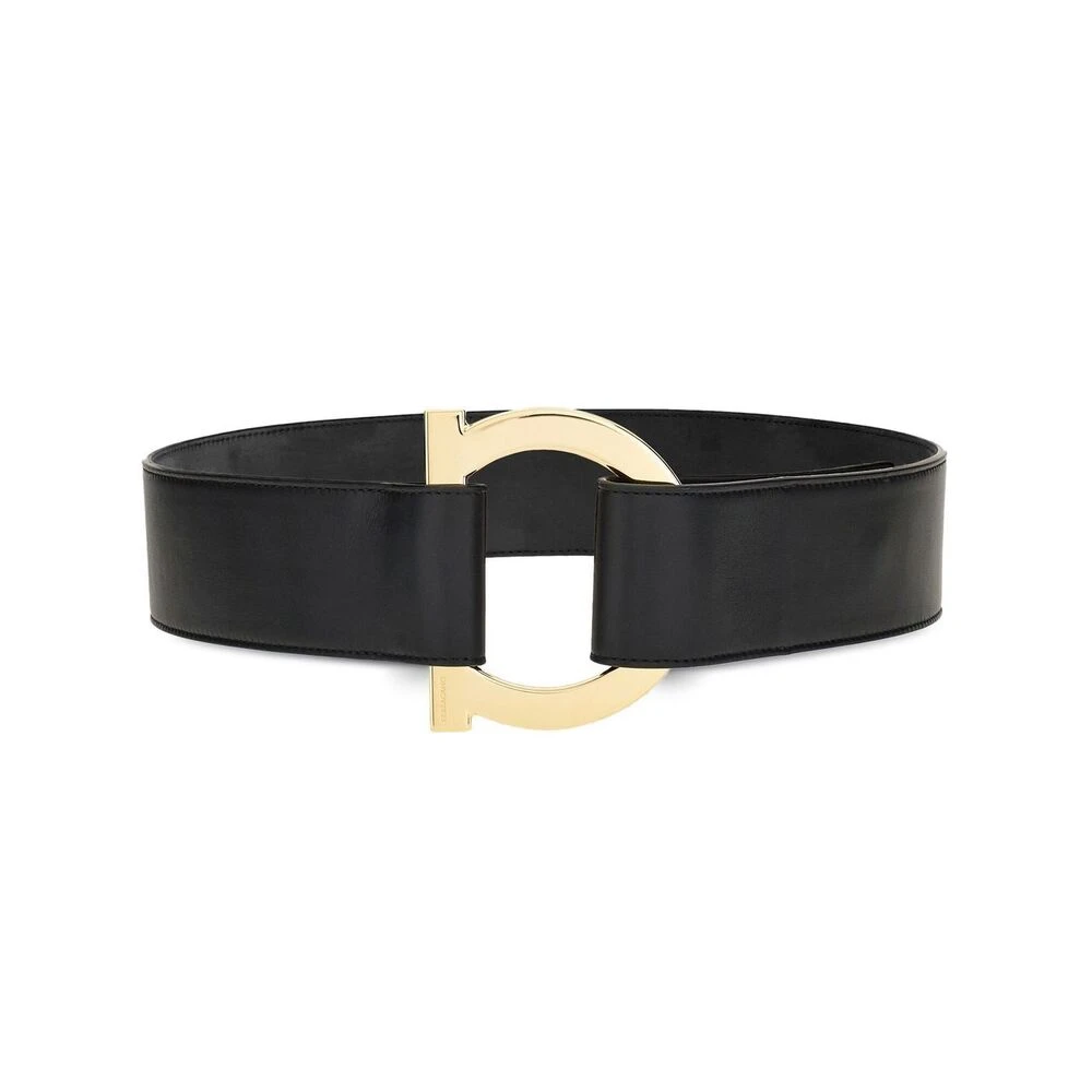 Salvatore Ferragamo Zwarte leren riem met Gancini gesp Black Dames