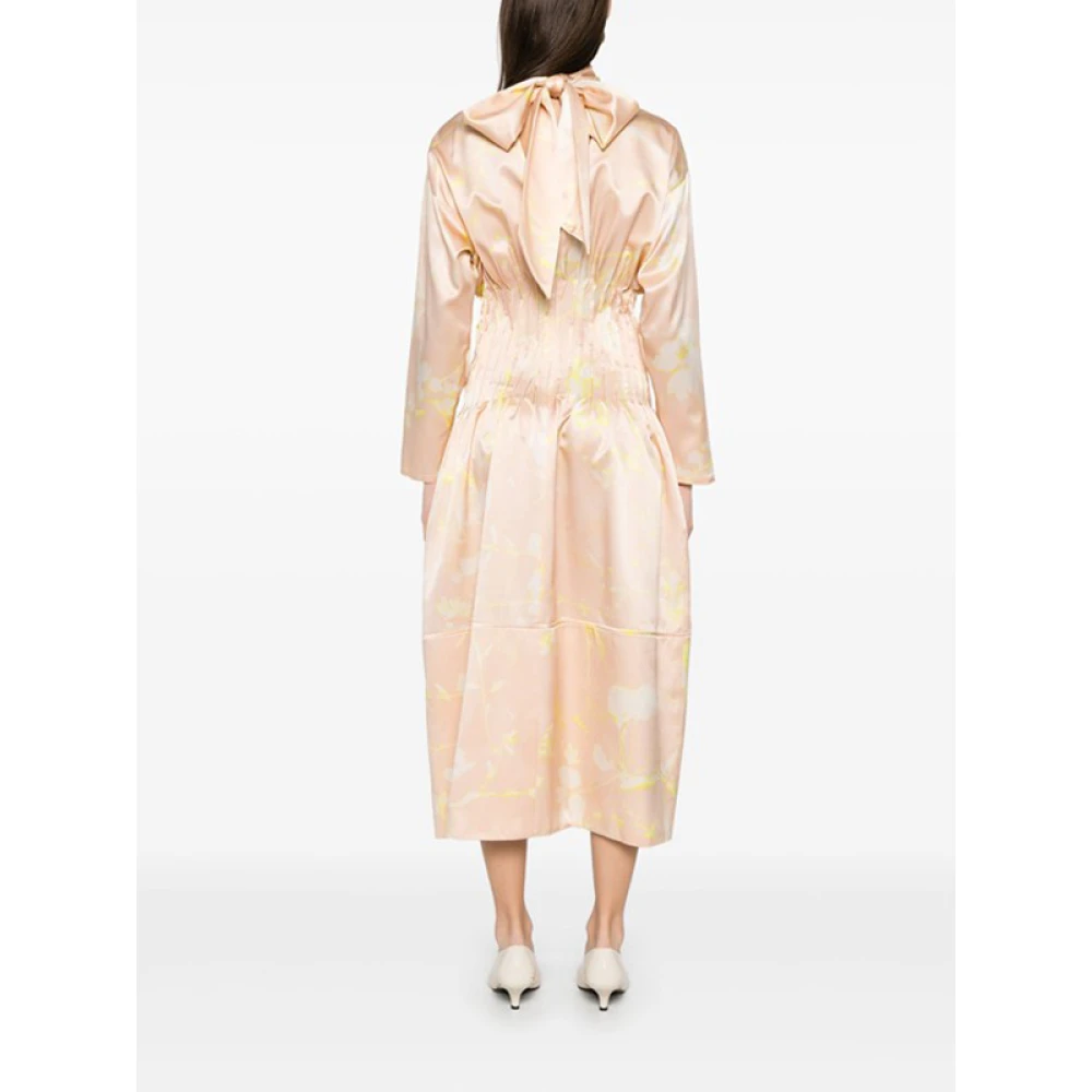 Fabiana Filippi Bloemenprint Midi Jurk met Strik Beige Dames
