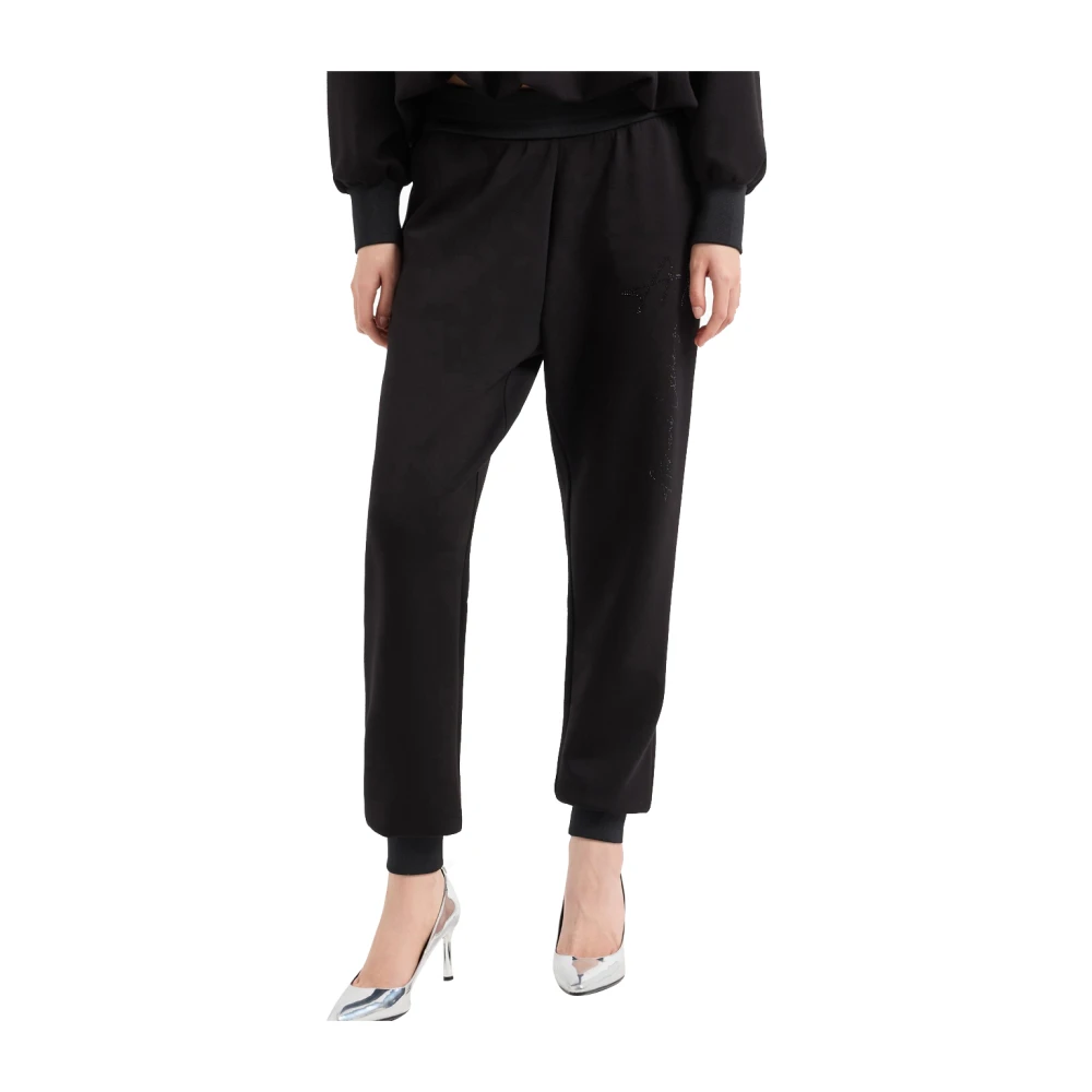 Emporio Armani Zwarte Strass Logo Sweatpants Black Dames