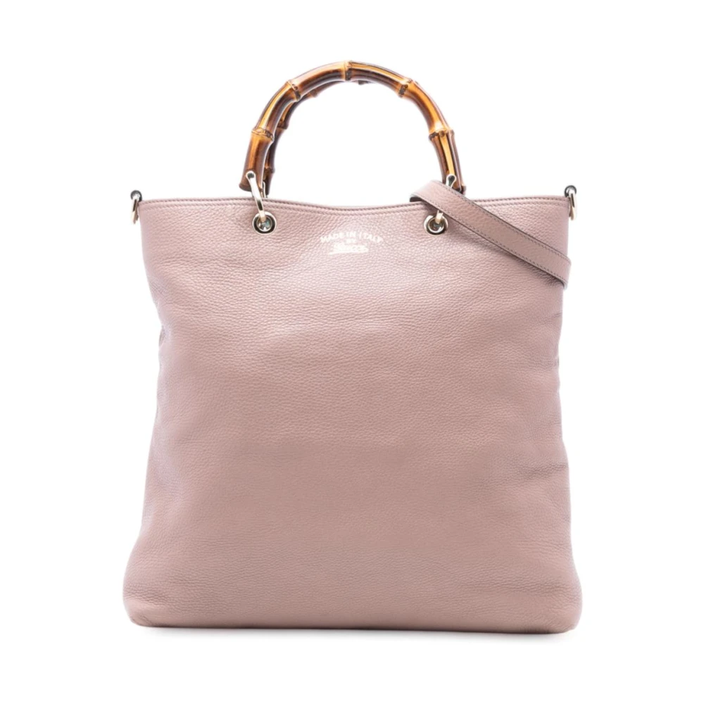 Gucci Vintage Women's Pink Pre-Owned Bamboo Handle Leather Tote