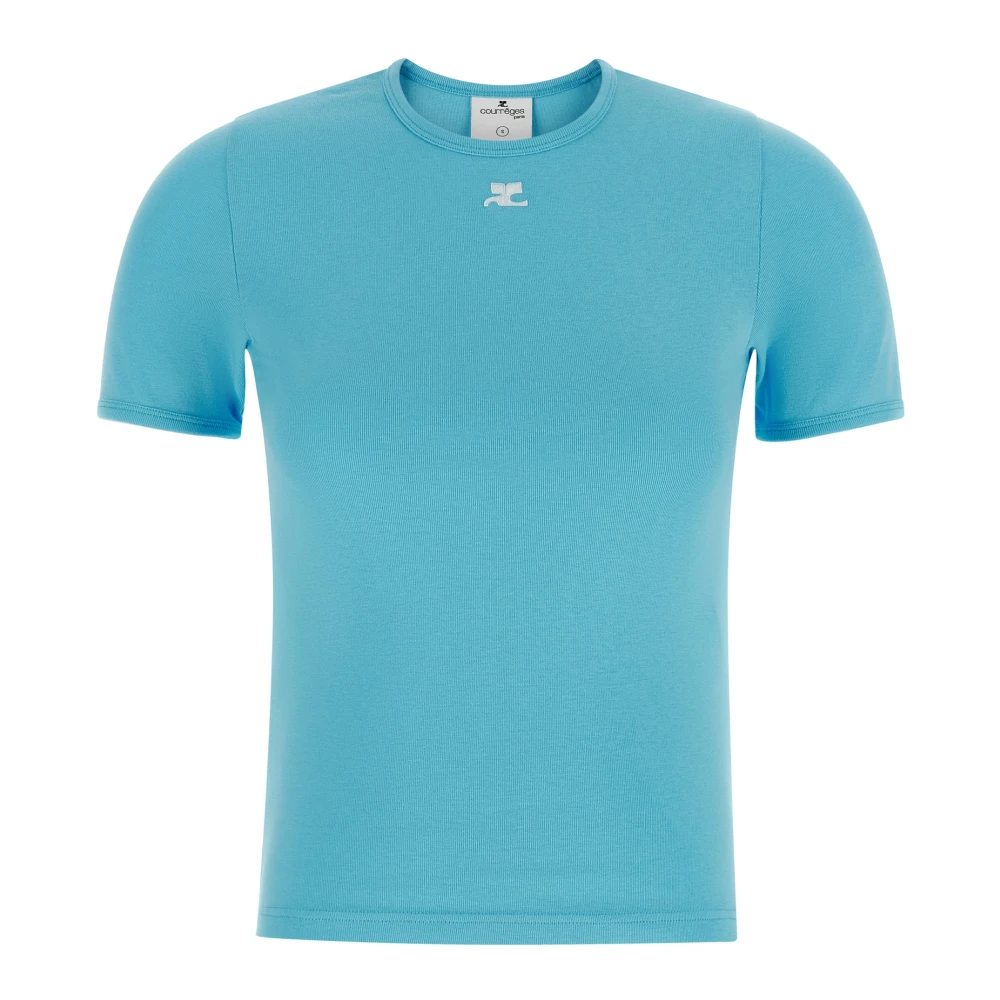 Courrèges Women's Blue T-Shirts, Xs, Signature Contrast T-Shirt