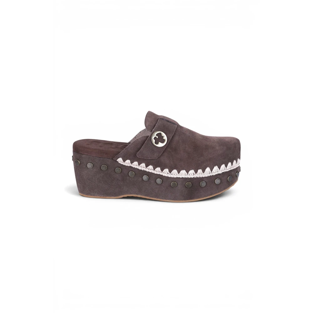Mou Brown Wedges, Female, 8 Uk, Sabot Clog Plain Suede