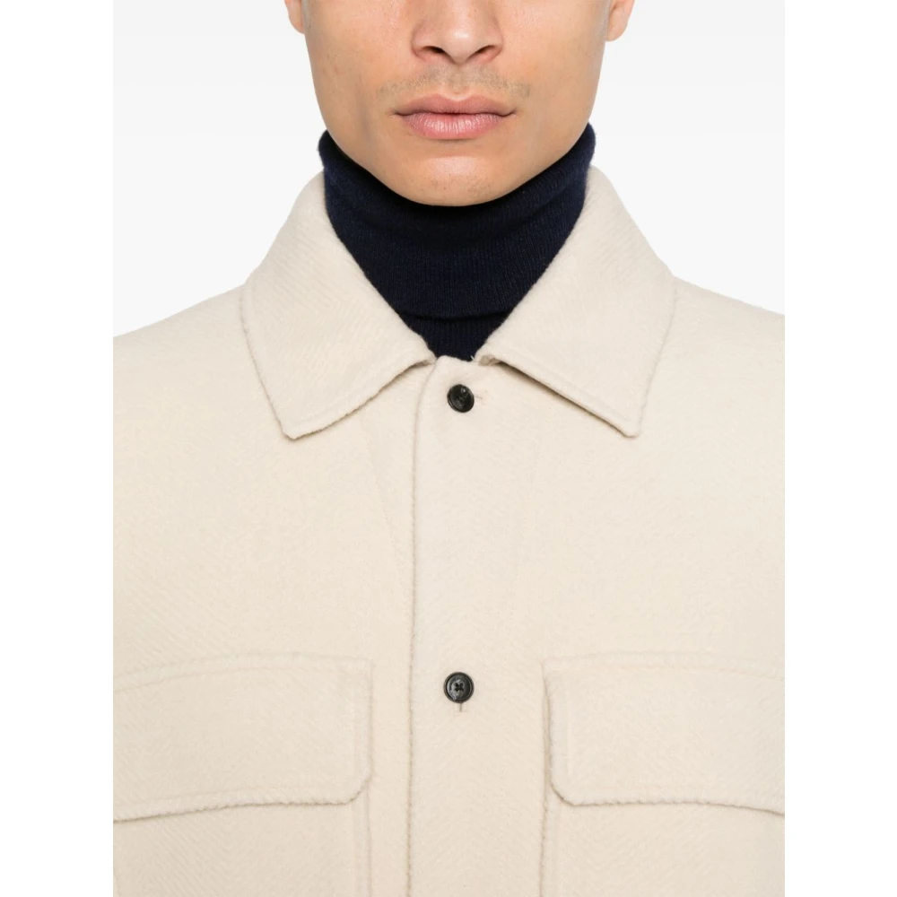 Emporio Armani Witte Herringbone Jas met Geborstelde Afwerking White Heren