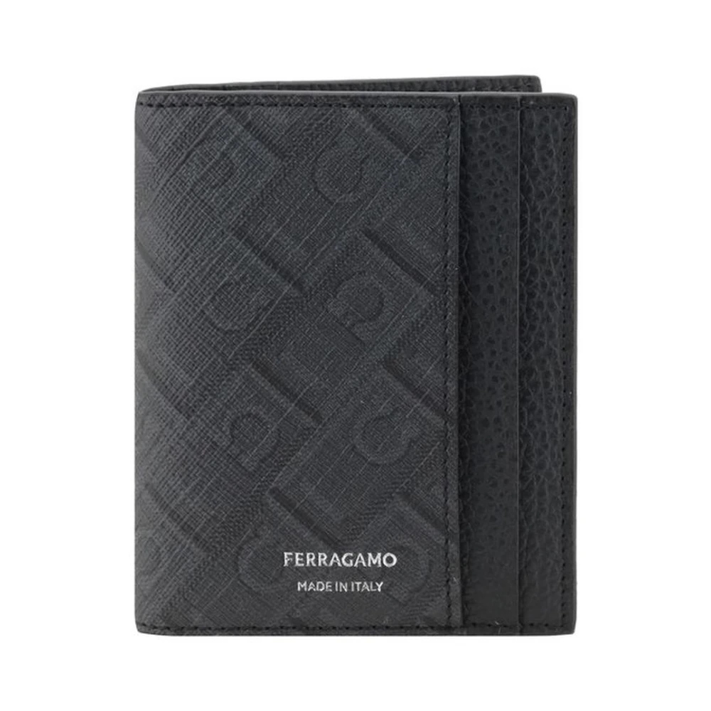 Salvatore Ferragamo Iconische Monogram Leren Kaarthouder Bifold Gray Heren