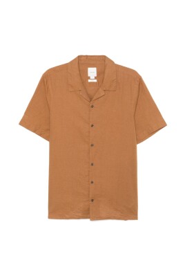 chemise-marron-a-col-camp-et-manches-courtes
