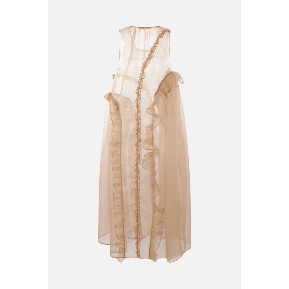 Cecilie Bahnsen Zijden Organza Ruche Flare Jurk Beige Dames