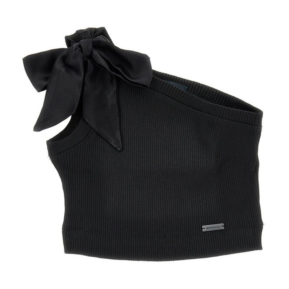 Monnalisa Girls Black Kids Sleeveless Tops, 15 Y, One-Shoulder Cropped Top