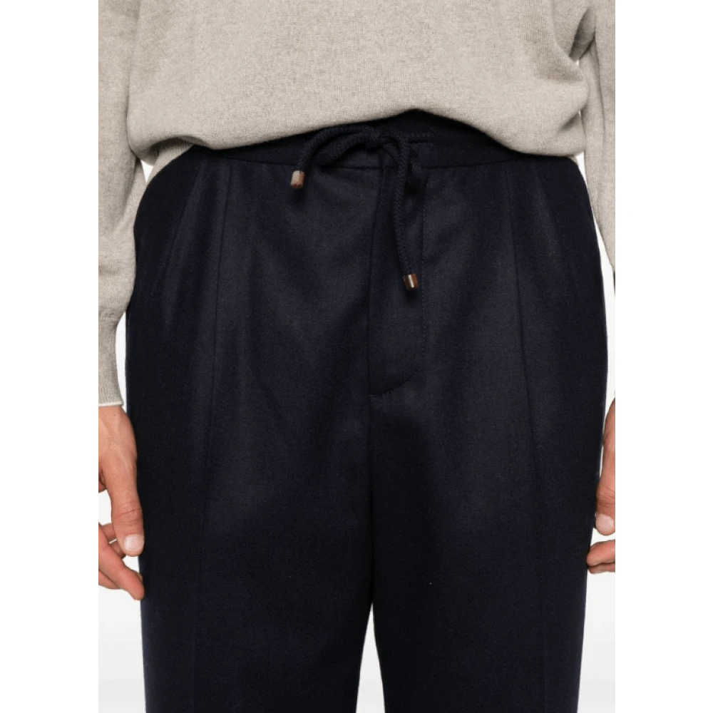 BRUNELLO CUCINELLI Marineblauwe Wollen Geplooide Broek Blue Heren