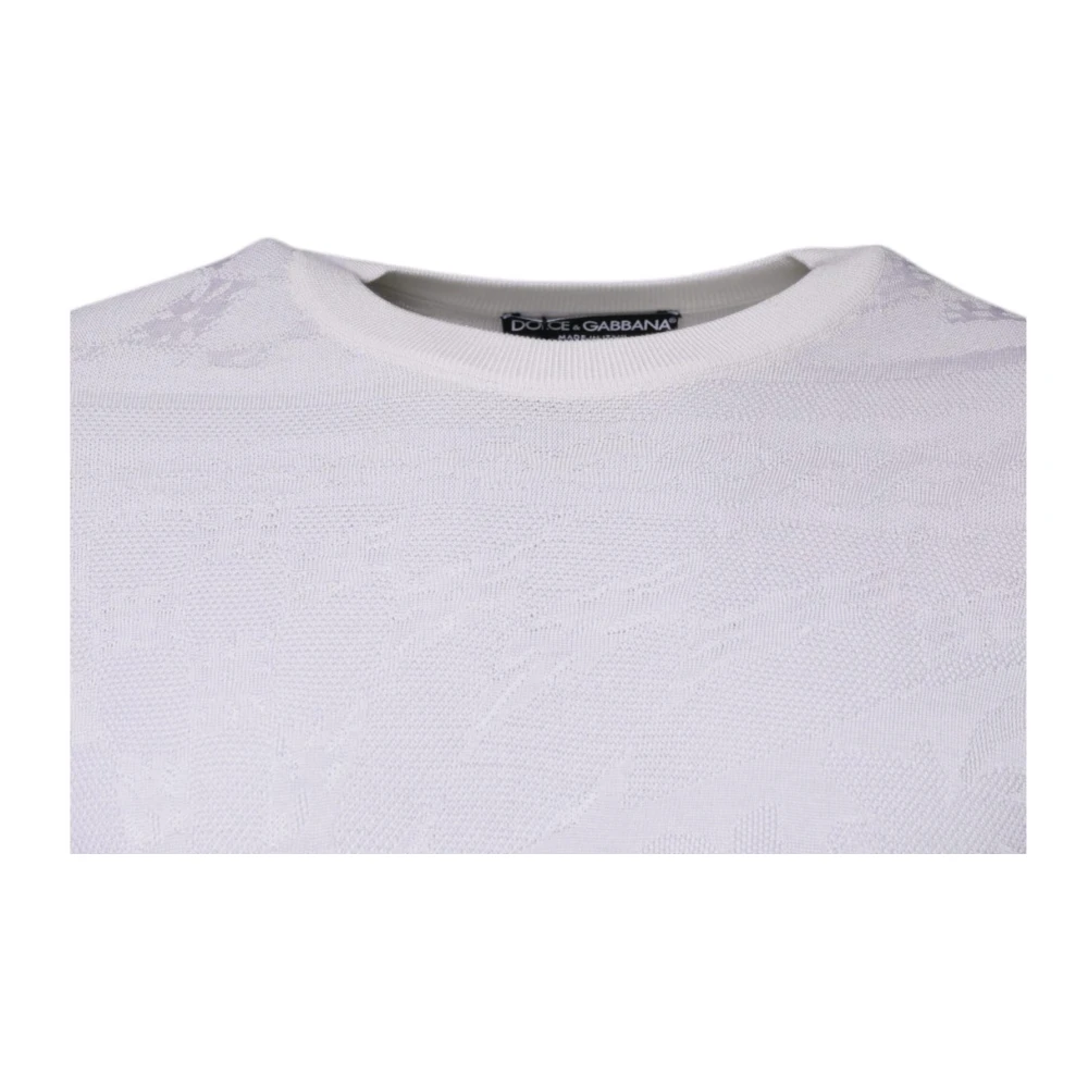 Dolce & Gabbana Witte Zijden Crew Neck Pullover Sweater White Heren
