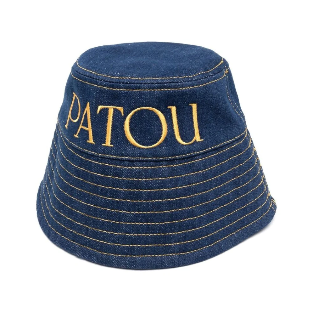 Patou Geborduurd Logo Denim Bucket Hat Blue Dames