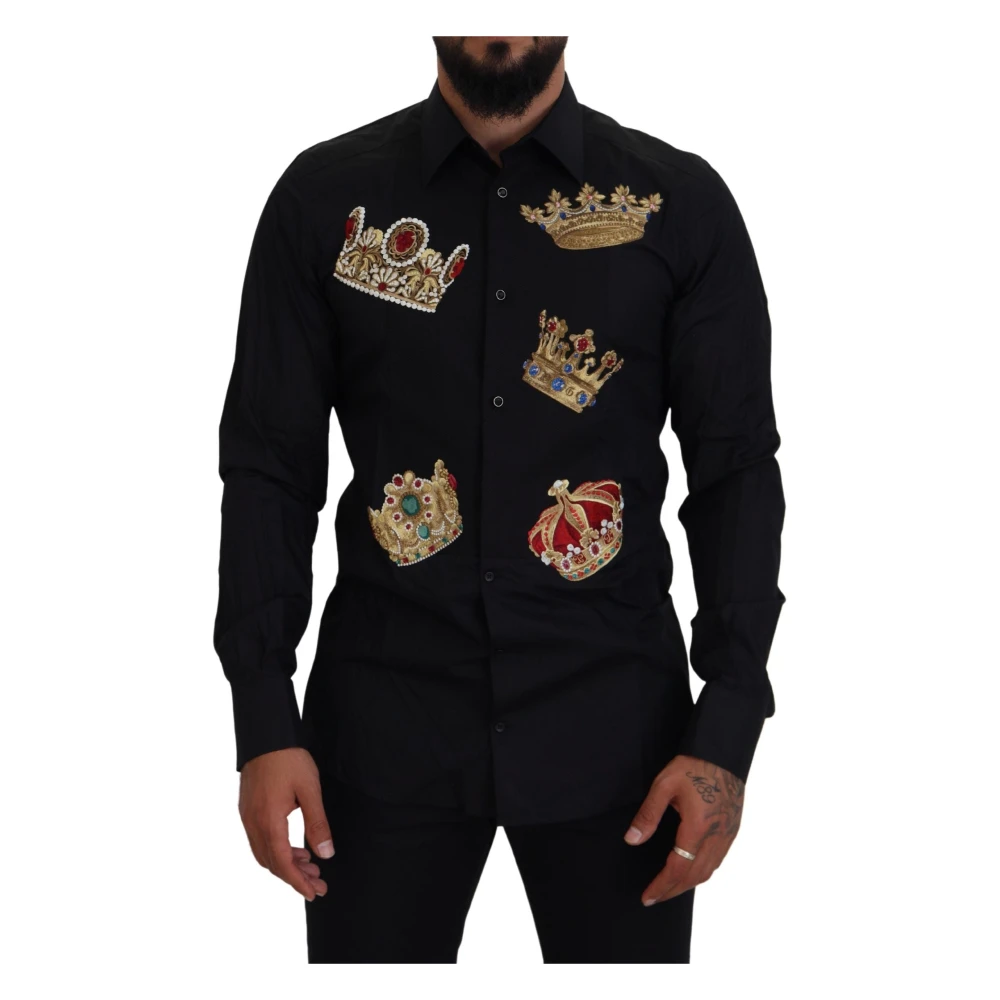 Dolce & Gabbana Uomo Nero Gold Dress Formal Shirt