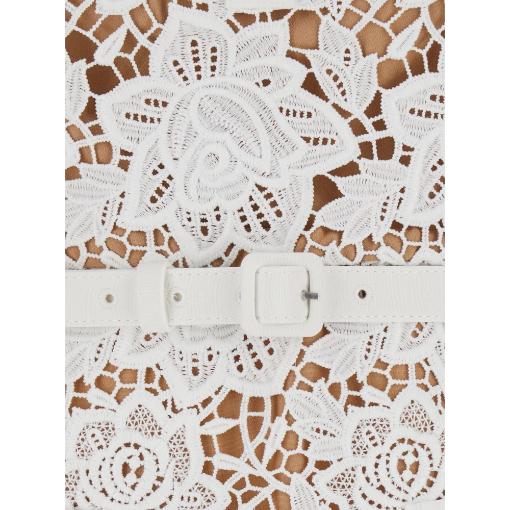 Self Portrait Witte Bloemenkant Mini Jurk met Juweelknopen White Dames