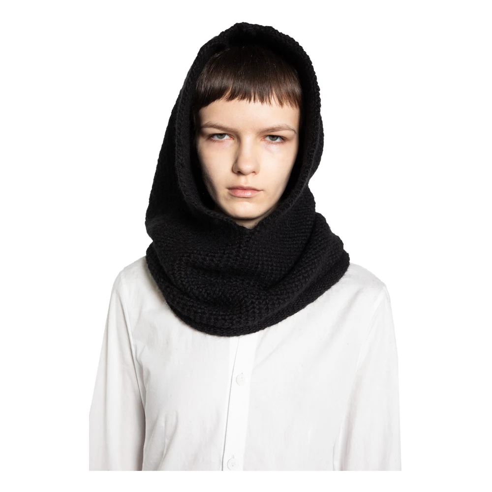 Yohji Yamamoto Alpaca Gebreide Hoodwarmer Black Dames