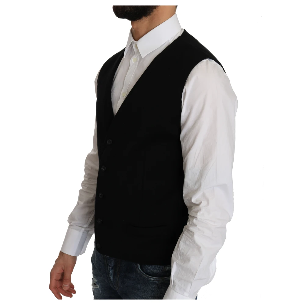 Dolce & Gabbana Italiaanse Elegantie Katoen Zwart Formeel Vest Black Heren