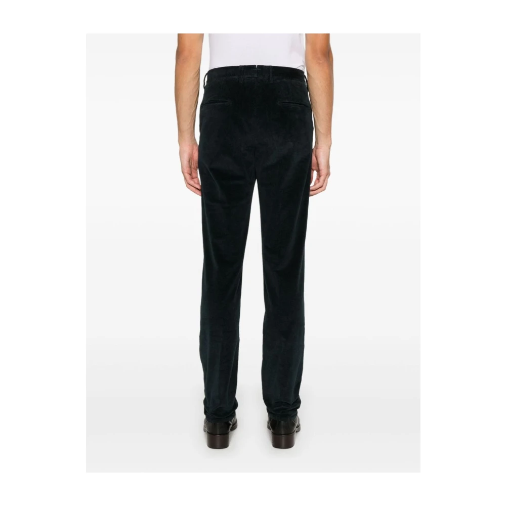 Incotex Blauwe Corduroy Broek Taps Toelopende Pijp Blue Heren