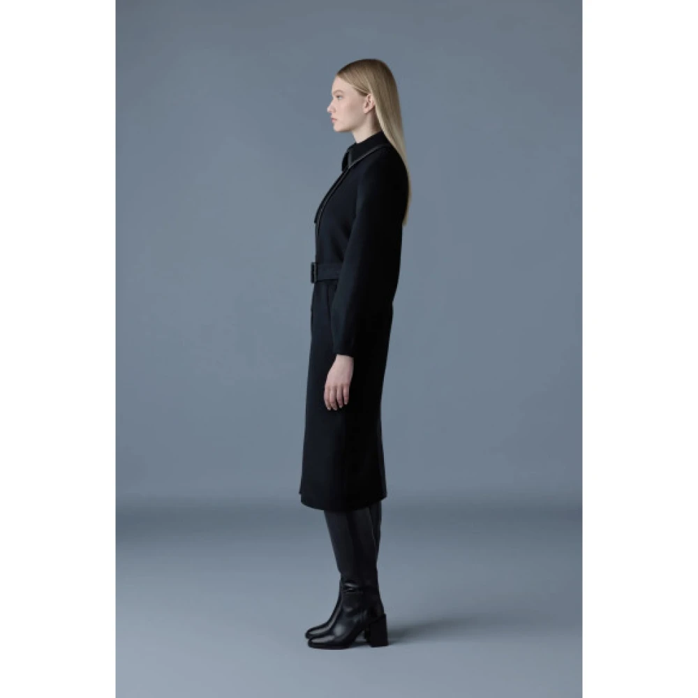 Mackage Zeva Lange wollen ballonmouw trenchcoat met leren detail Black Dames