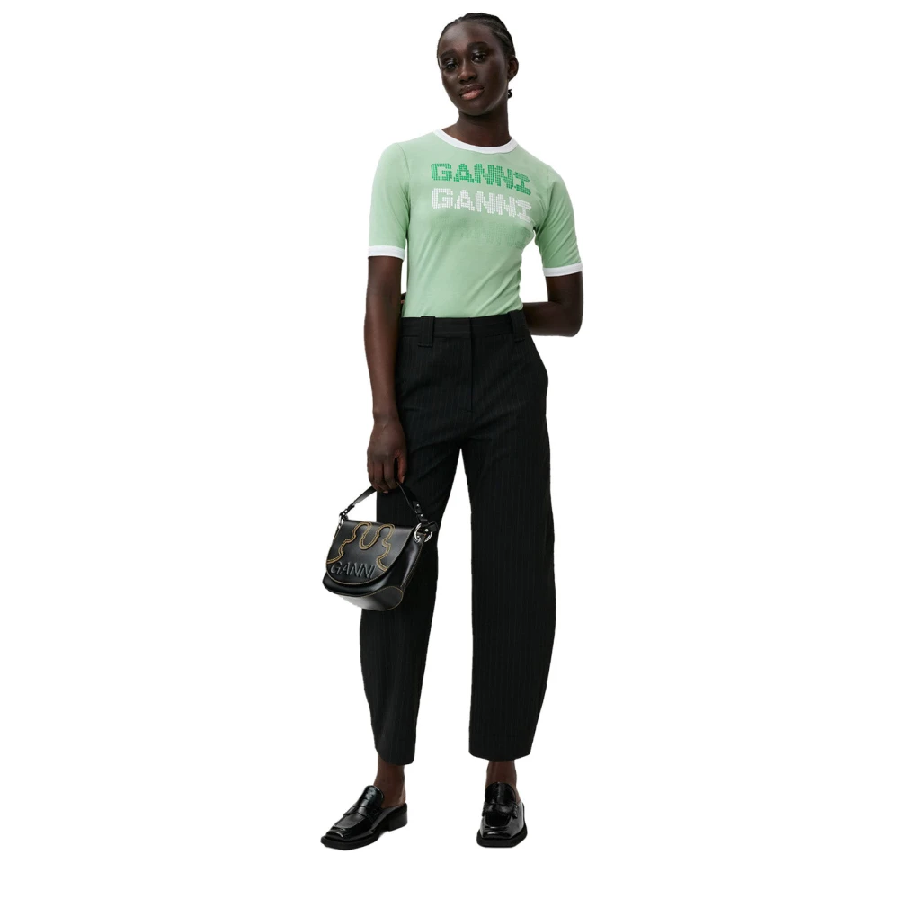 Ganni Elegante Pinstripe Mid-Rise Broek Black Dames