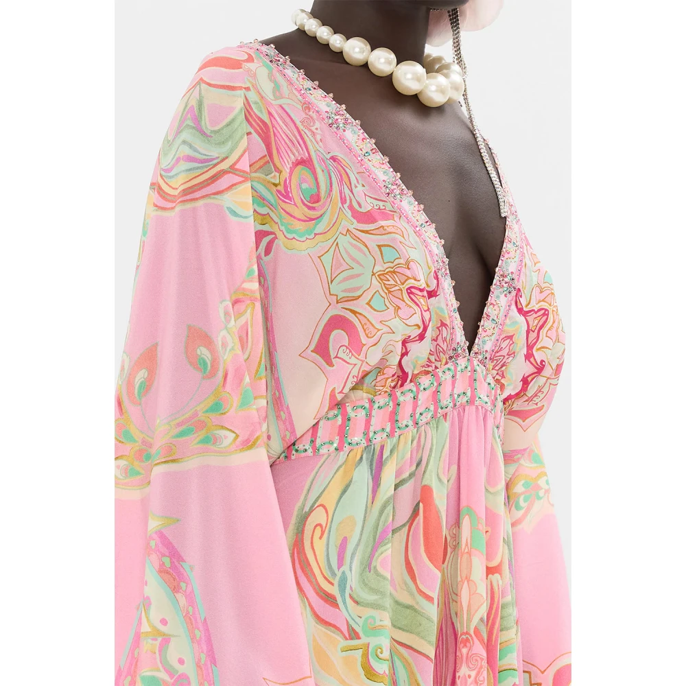Camilla Gebundelde Kimono Zijden Mini Jurk Multicolor Dames
