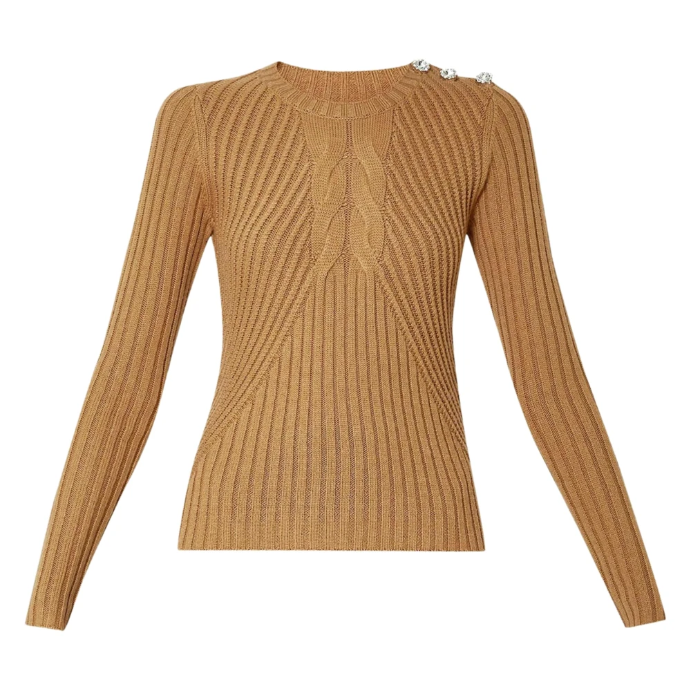 Liu Jo Camel Sweaters met juweelknoopdetail Brown Dames
