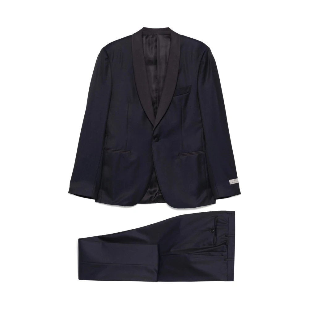 Canali Navy Blue Suit Front Button Fastening Blue Heren