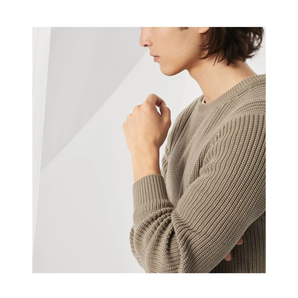BRUNELLO CUCINELLI Geribbelde katoenen trui in khaki Brown Heren