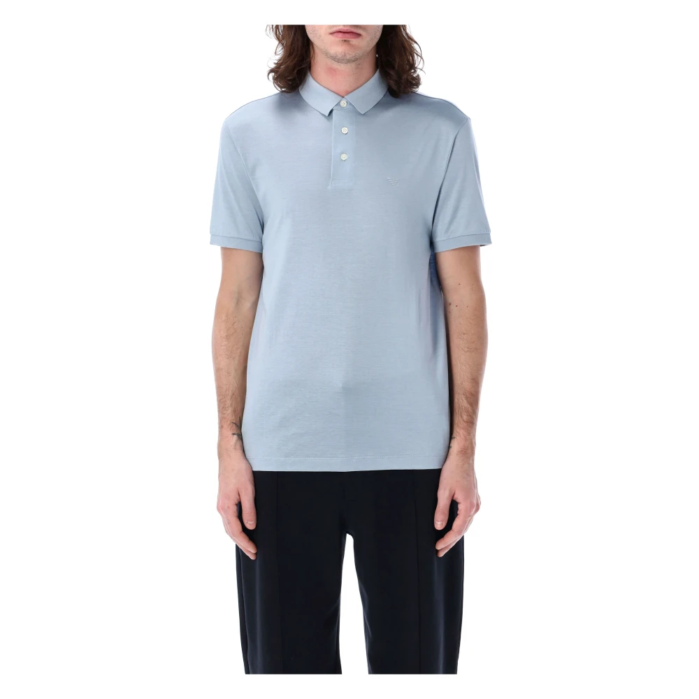 Emporio Armani Monochromatische Eagle Jersey Polo Shirt Blue Heren