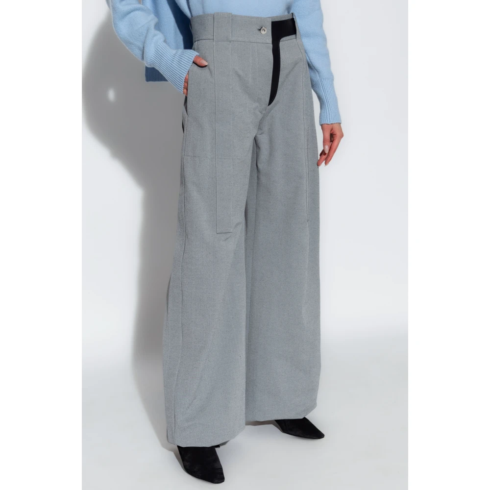 Salvatore Ferragamo Broek met leren inzetstuk Gray Dames