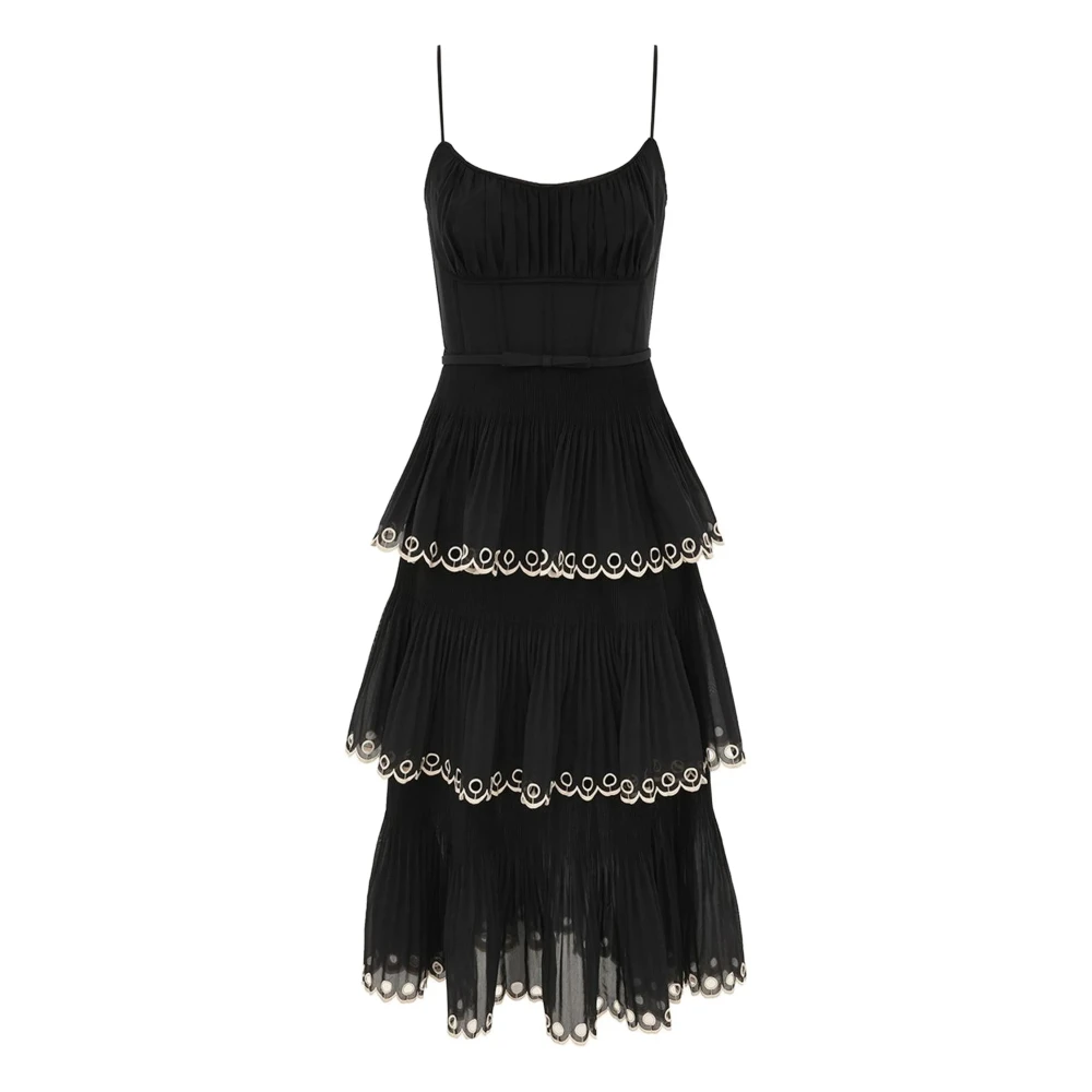 Zimmermann Women's Black Embroidered Tiered Midi Dress
