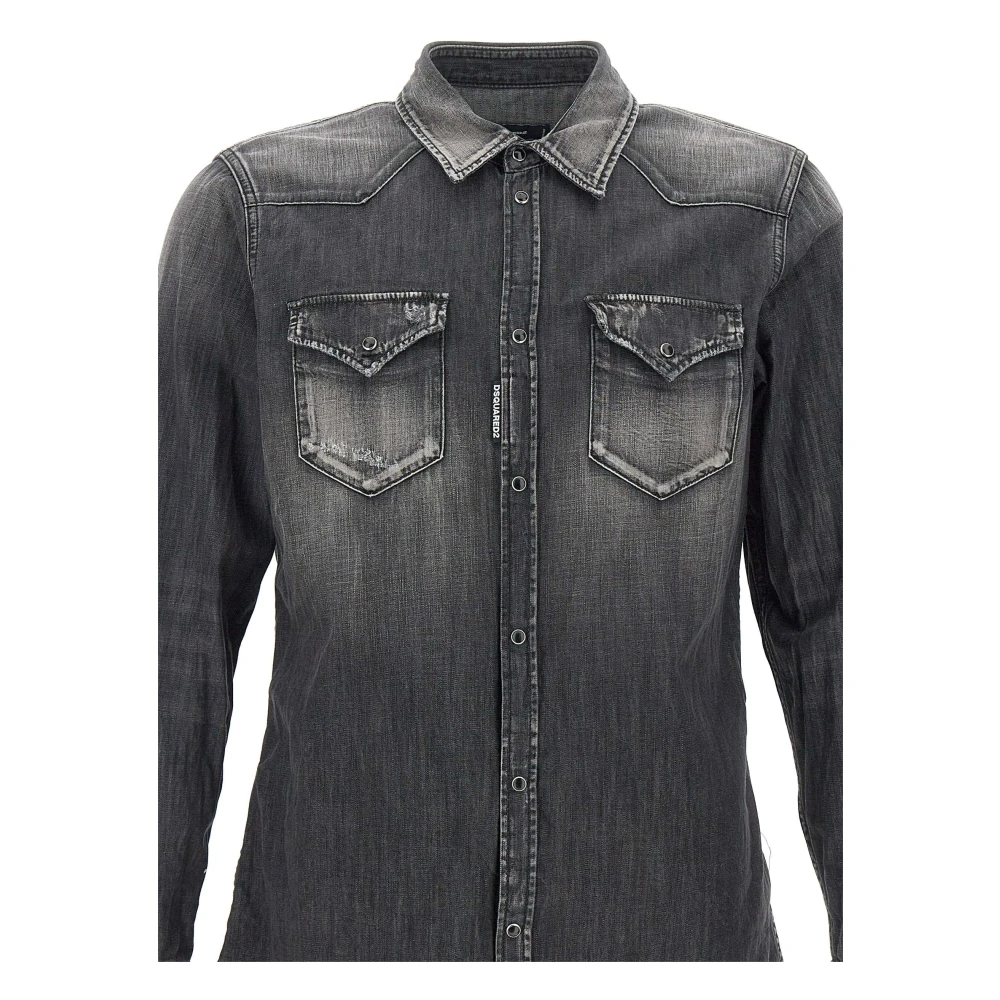 Dsquared2 Zwarte Western Denim Overhemd Black Heren