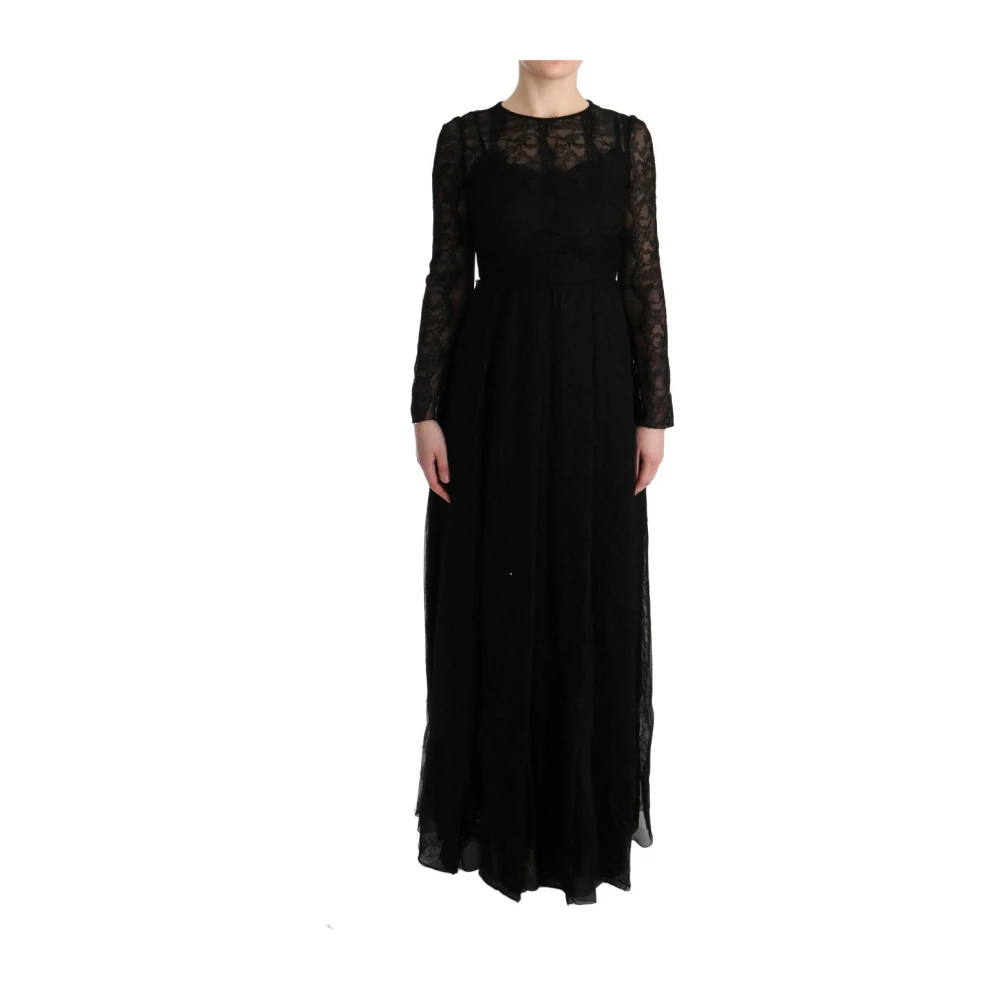 Dolce & Gabbana Women's Black Floral Lace Sheath Silk Dress