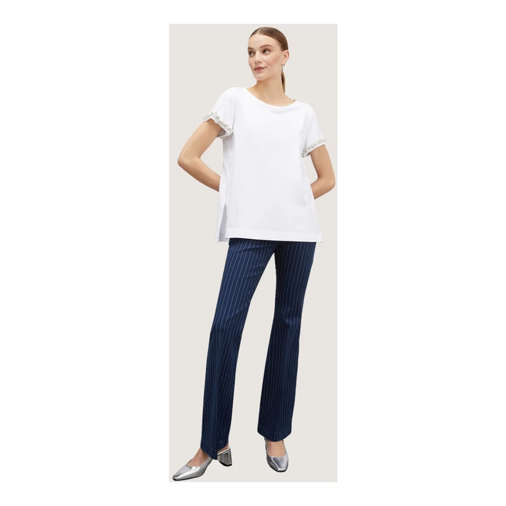 Motivi T-shirt met kristalversierde mouwen White Dames